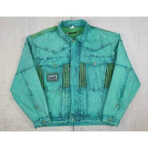 Vintage 90s Major Damage Turquoise Denim Jacket Men’s XL Hong Kong Hip Hop Rave